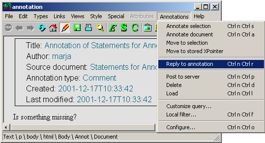 Replying to an annotation.