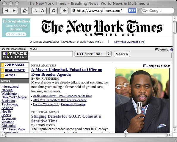 New York Times homepage