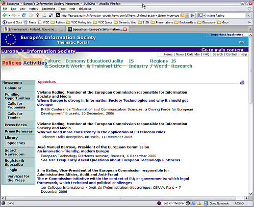 screen dump of the page listing references to speeches
