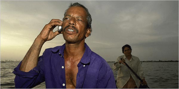 Off of the coast of Kerala (India) using a mobile phone from a boat