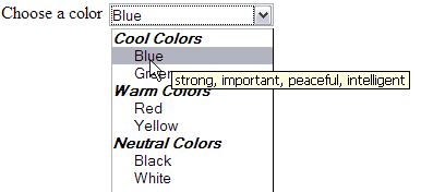 dropdown with a tool tip for an item