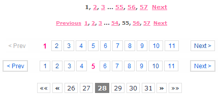 Different types of pagination menus