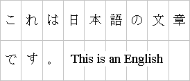 Example of a layout-grid-line setting applied to mixed Japanese and English text in horizontal layout