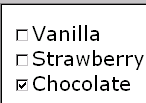 checkboxes, Vanilla, Strawberry, Chocolate;                                                                                                                                                                        Chocolate is selected