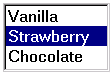 a list control, Vanilla, Strawberry, and Chocolate                                                                                                                       visible; Strawberry selected