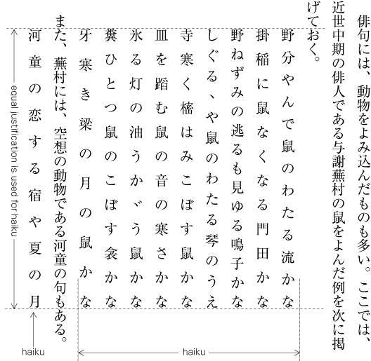 Example of Haiku positioning with even spacing distribution.