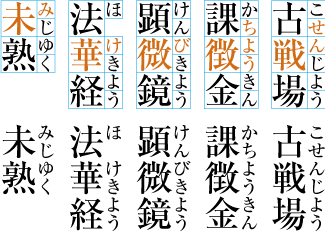 熟語ルビの配置例4 (前の親文字にルビ文字を掛けた例)